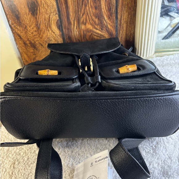 GUCCI Black Leather Suede Bamboo Top Handle Backpack Excellent Condition Black - Picture 6 of 12